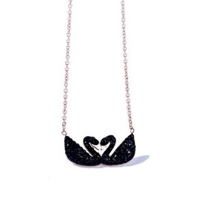 18K White Gold Black Swan Kiss Necklace Black Crystal Gemstone Bohemian No Fade